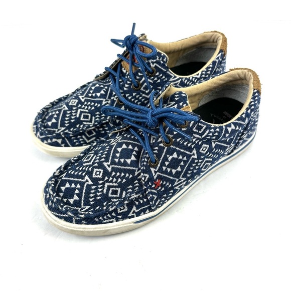 Twisted X Hooey Hooey Shoes 6 Canvas Navy Aztec Slip On Comfort Womens - Picture 1 of 9